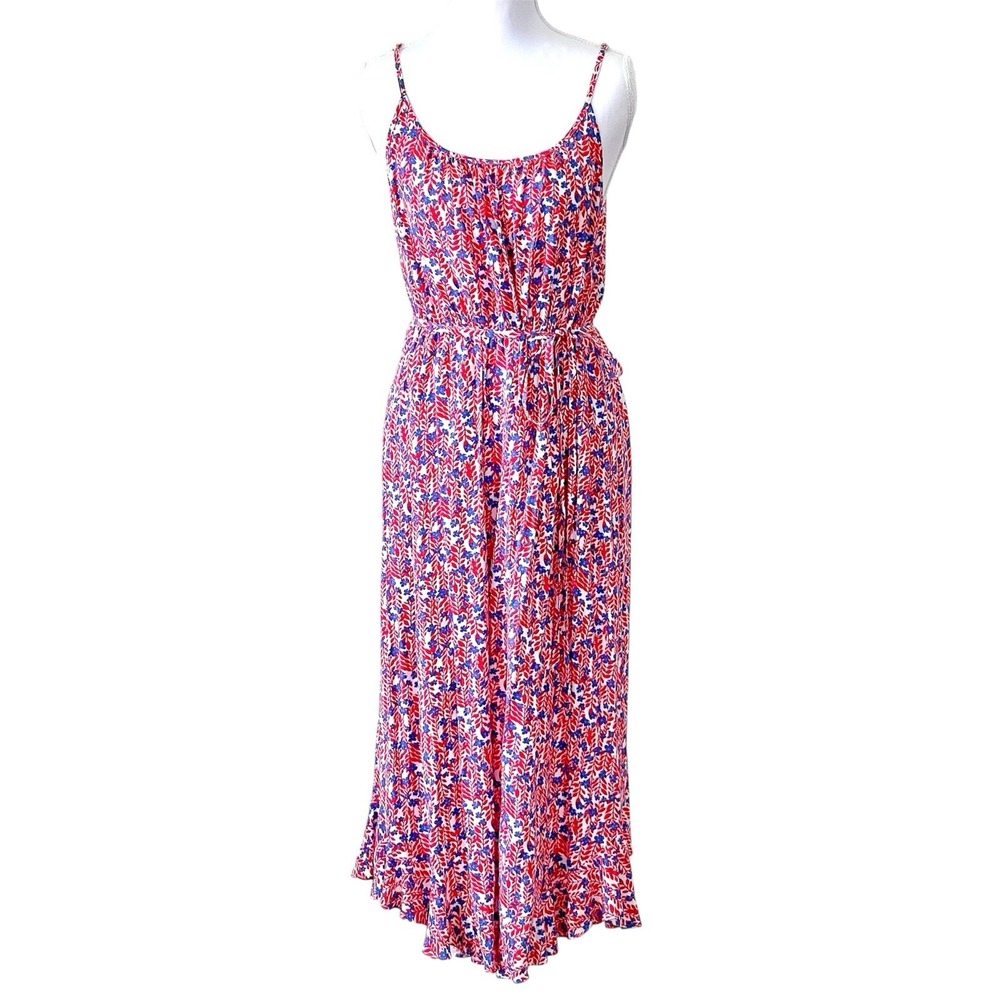 NWT J.CREW Factory Size 6 Floral Midi Dress Curved Ruffle Hem Tie Waist Pockets
